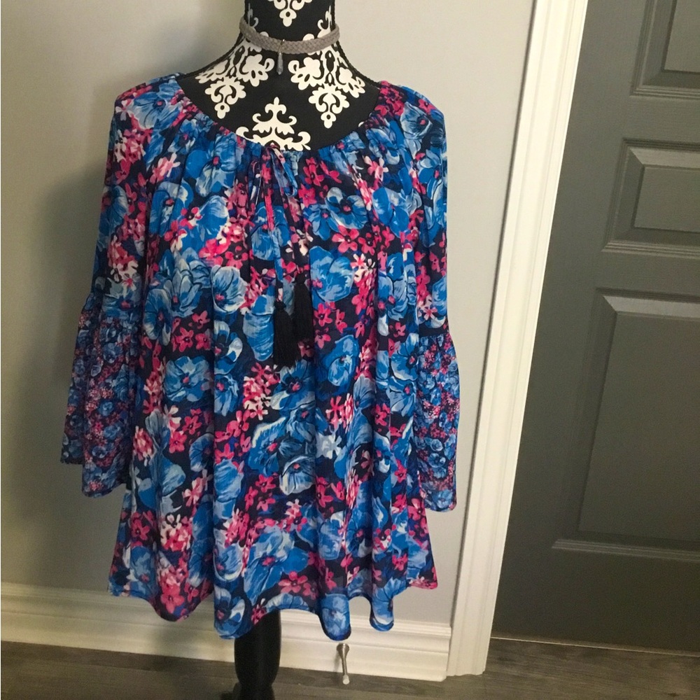 Floral blue and pink blouse, size small